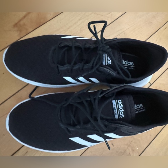 Adidas womens Black Sneakers with White Stripes - Picture 2 of 4